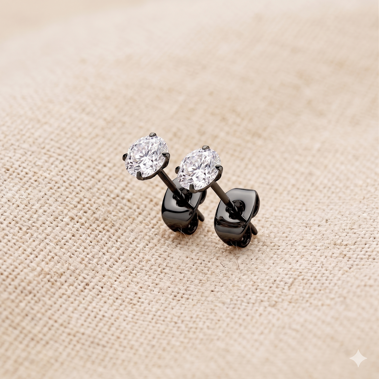 Titanium Clear CZ Stud Earrings - Black