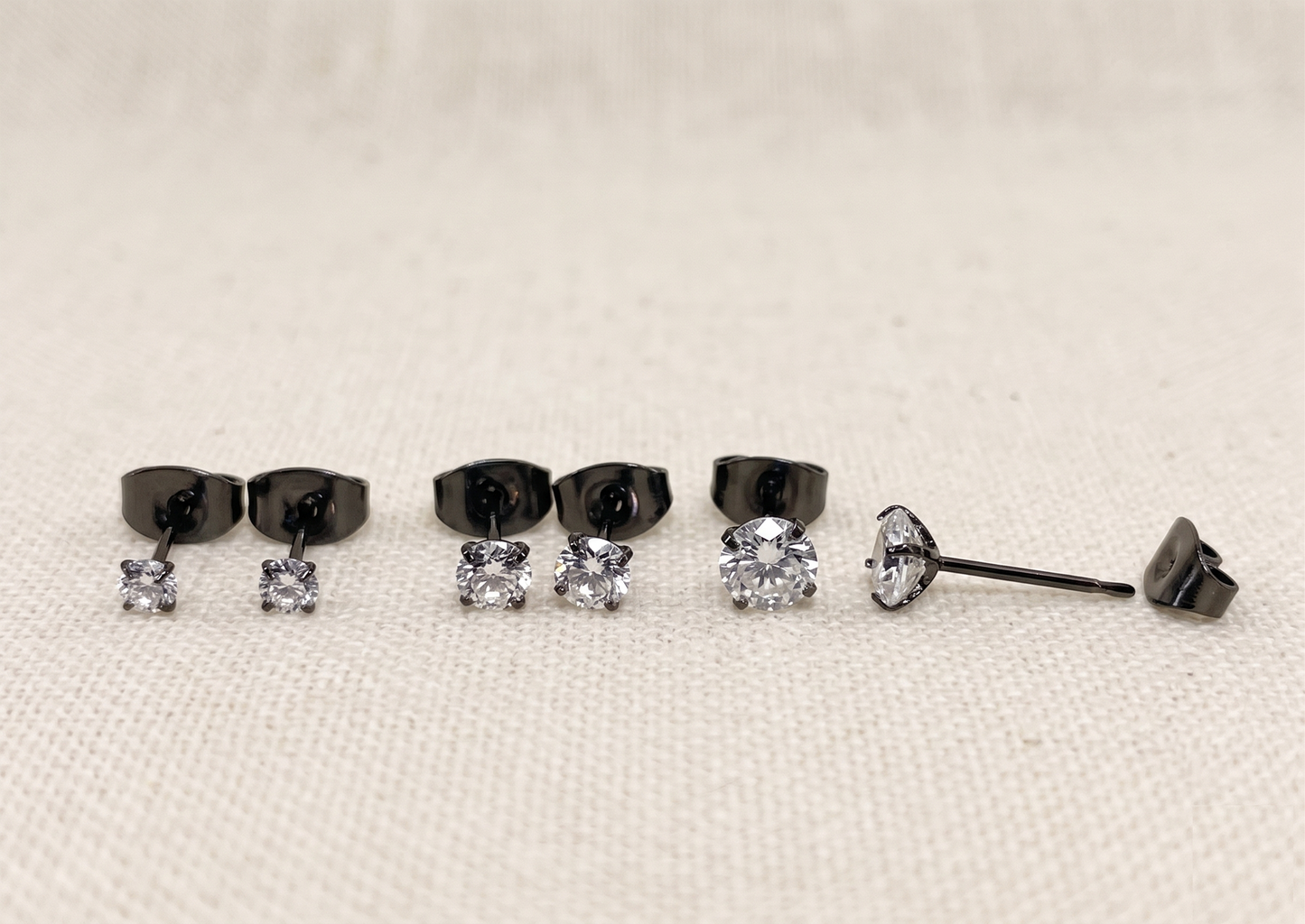 Titanium Clear CZ Stud Earrings - Black
