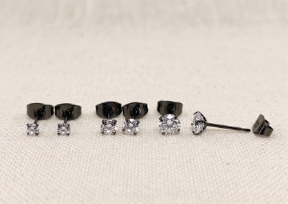 Titanium Clear CZ Stud Earrings - Black