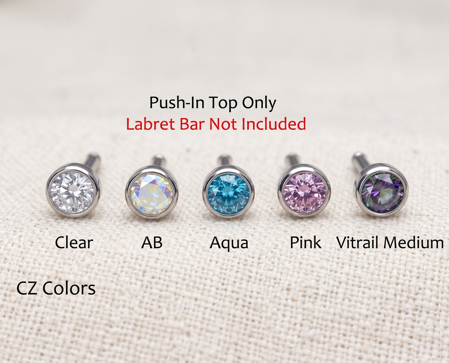 Titanium CZ Bezel Threadless Top - 5 Colors