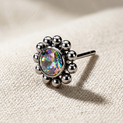 Titanium Flower CZ Threadless Top