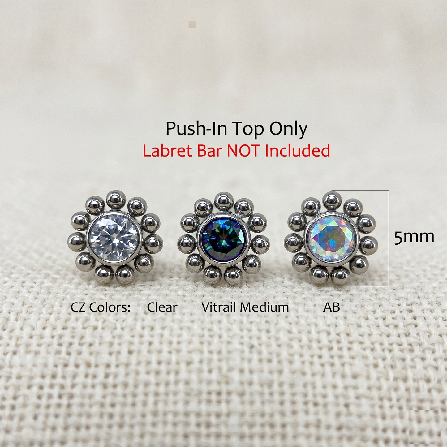 Titanium Flower CZ Threadless Top