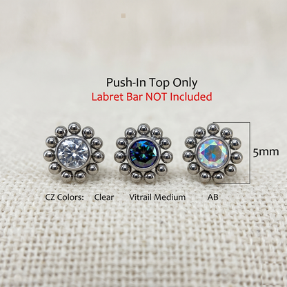 Titanium Flower CZ Threadless Top