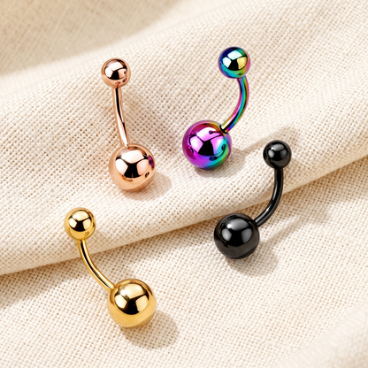 Titanium Plain Ball Curved Belly Button Ring 14G