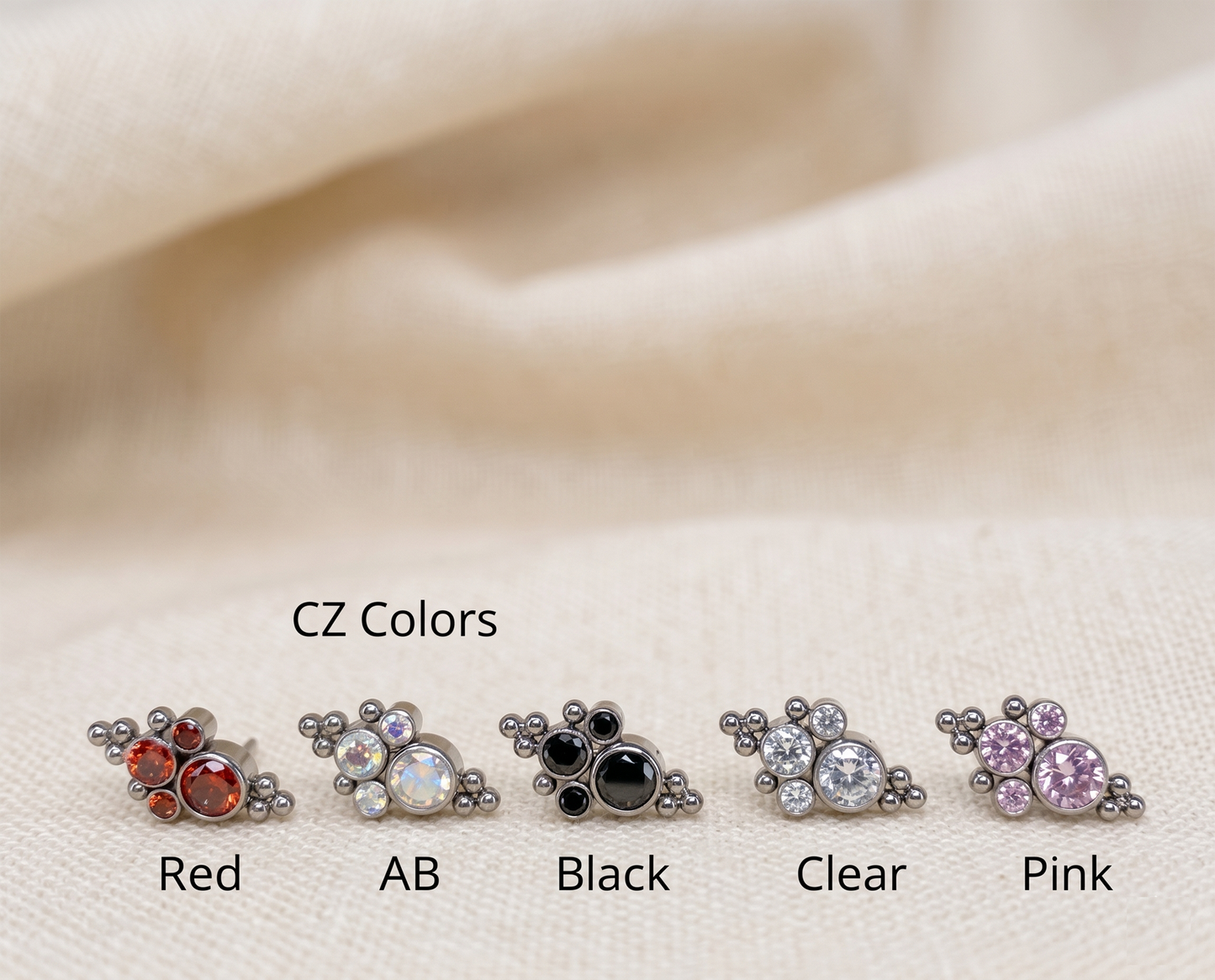 Titanium Beads with CZ Cluster Threadless Top