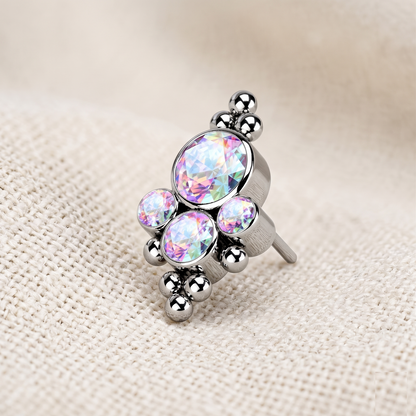 Titanium Beads with CZ Cluster Threadless Top