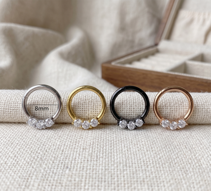 Surgical Steel 3-CZ Hinged Clicker Hoop 16G