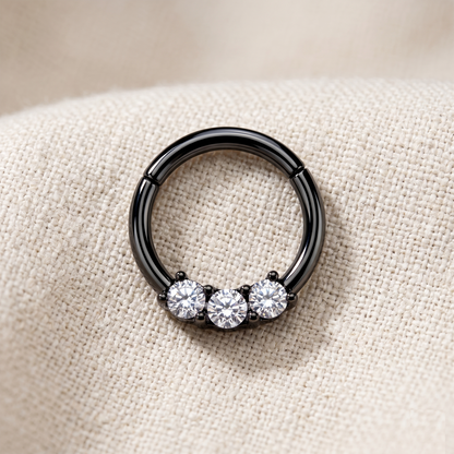 Surgical Steel 3-CZ Hinged Clicker Hoop 16G