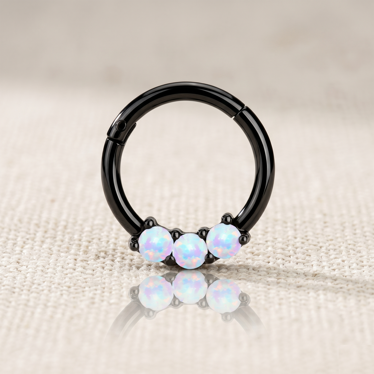 Surgical Steel 3-Opal Hinged Clicker Hoop 16G