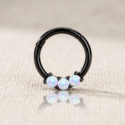 Surgical Steel 3-Opal Hinged Clicker Hoop 16G
