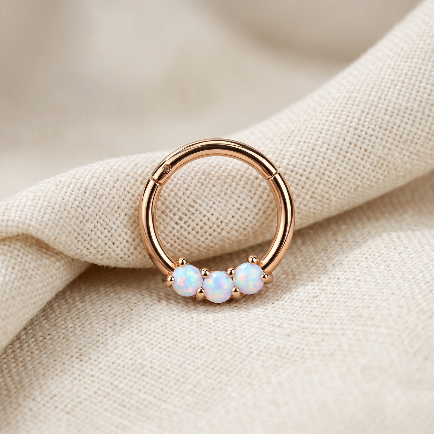 Surgical Steel 3-Opal Hinged Clicker Hoop 16G