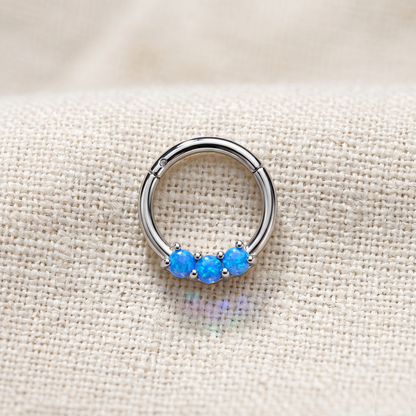 Surgical Steel 3-Opal Hinged Clicker Hoop 16G