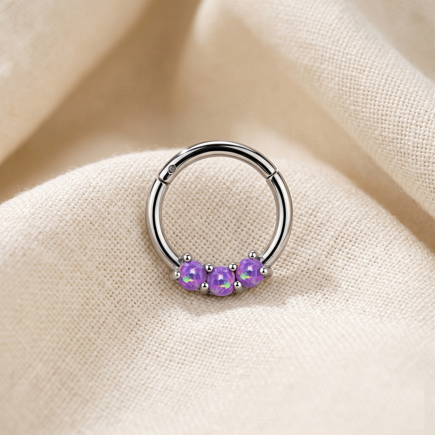 Surgical Steel 3-Opal Hinged Clicker Hoop 16G