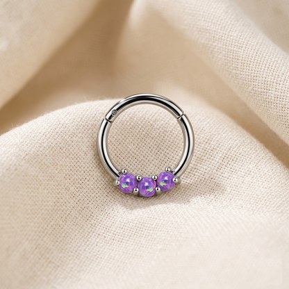 Surgical Steel 3-Opal Hinged Clicker Hoop 16G
