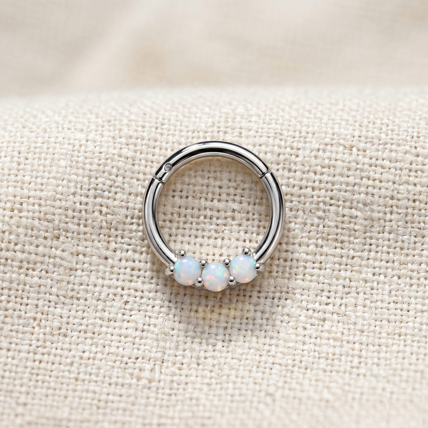 Surgical Steel 3-Opal Hinged Clicker Hoop 16G