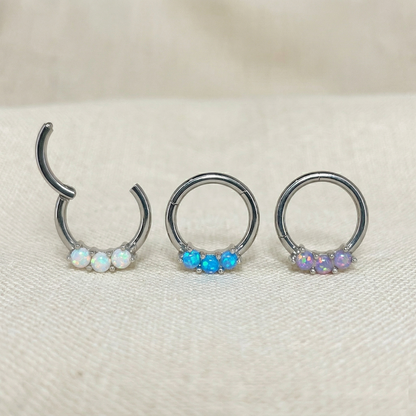 Surgical Steel 3-Opal Hinged Clicker Hoop 16G