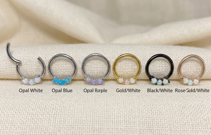 Surgical Steel 3-Opal Hinged Clicker Hoop 16G