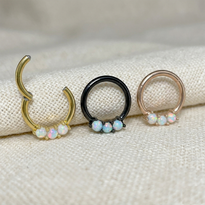 Surgical Steel 3-Opal Hinged Clicker Hoop 16G