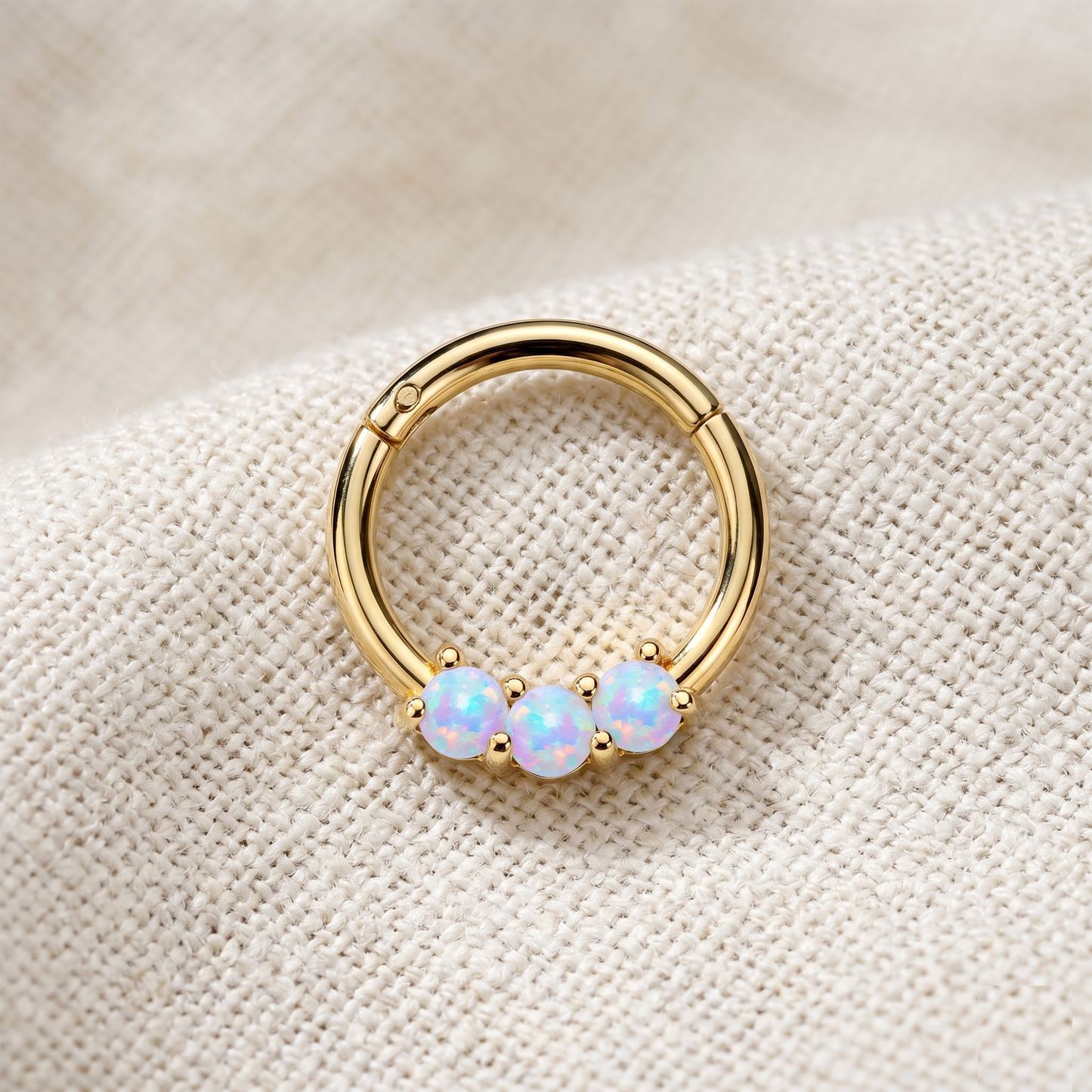 Surgical Steel 3-Opal Hinged Clicker Hoop 16G