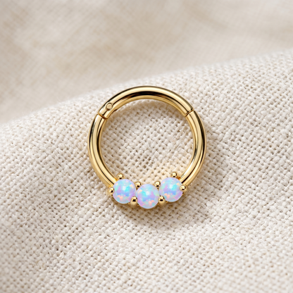 Surgical Steel 3-Opal Hinged Clicker Hoop 16G