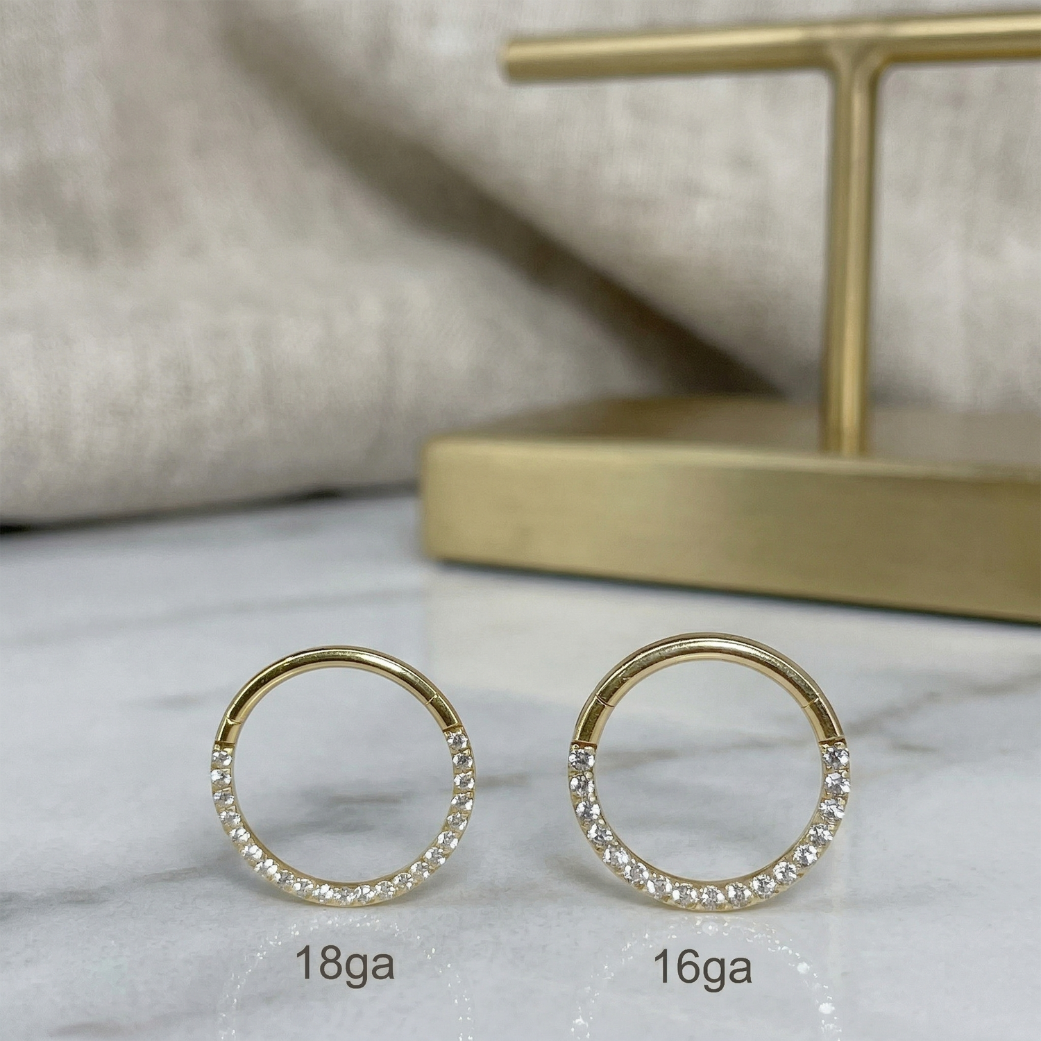 Titanium CZ front hinged hoop size comparison 8mm and 10mm