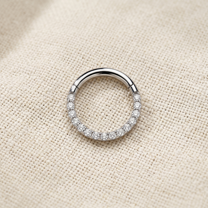 Surgical Steel Hinged Clicker Hoop with CZ in Front