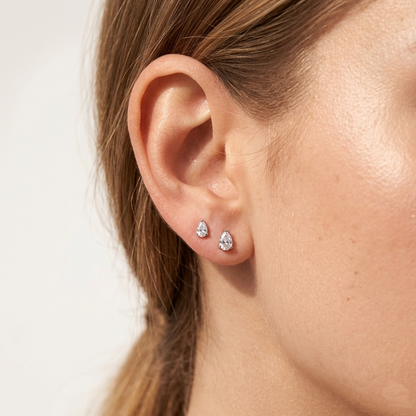 Surgical Steel Teardrop CZ Stud Earrings 20G