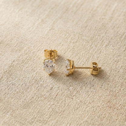 Surgical Steel Teardrop CZ Stud Earrings 20G - Gold