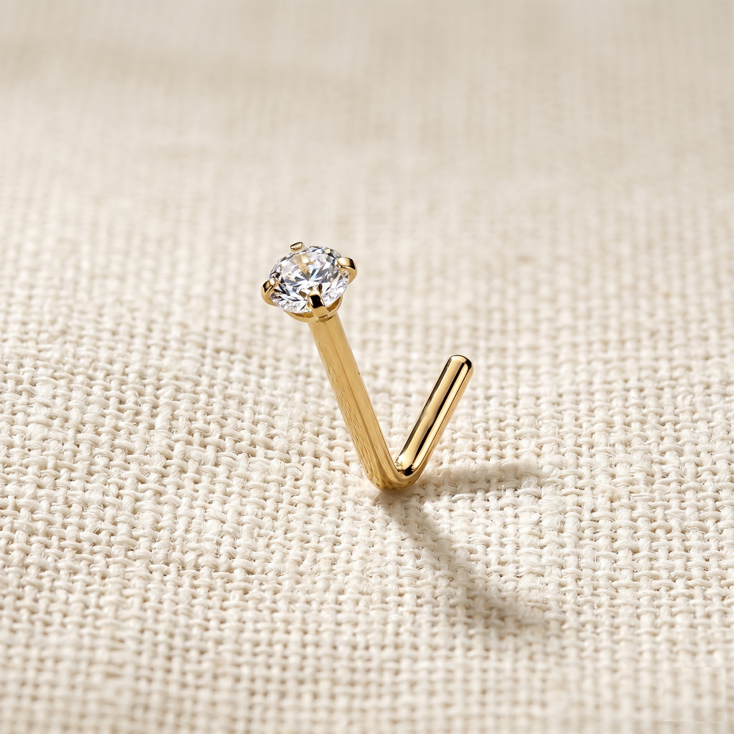 gold Surgical steel 2mm CZ L-bend nose stud for nose piercing