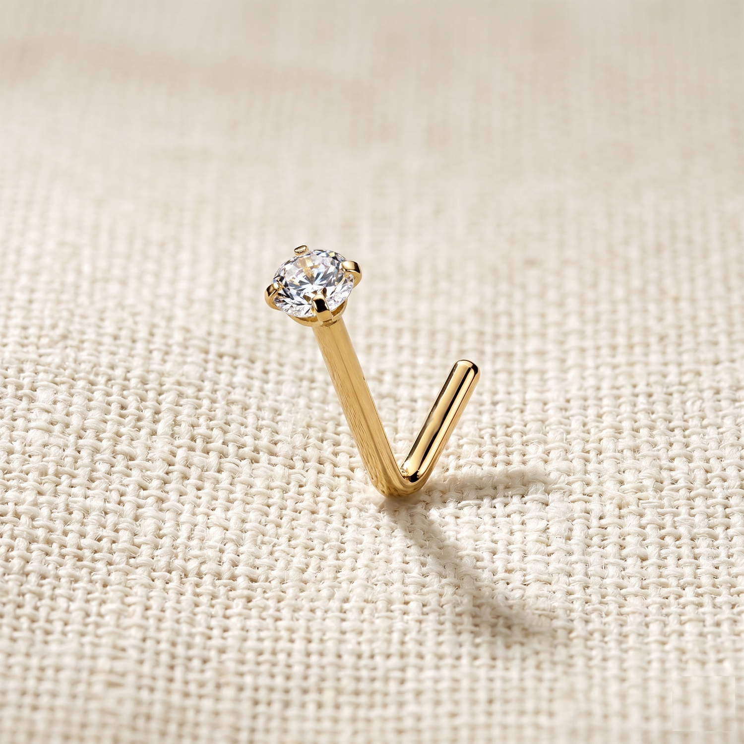 gold Surgical steel 2mm CZ L-bend nose stud for nose piercing