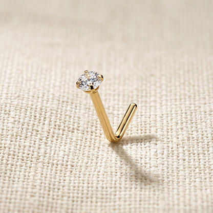 gold Surgical steel 2mm CZ L-bend nose stud for nose piercing