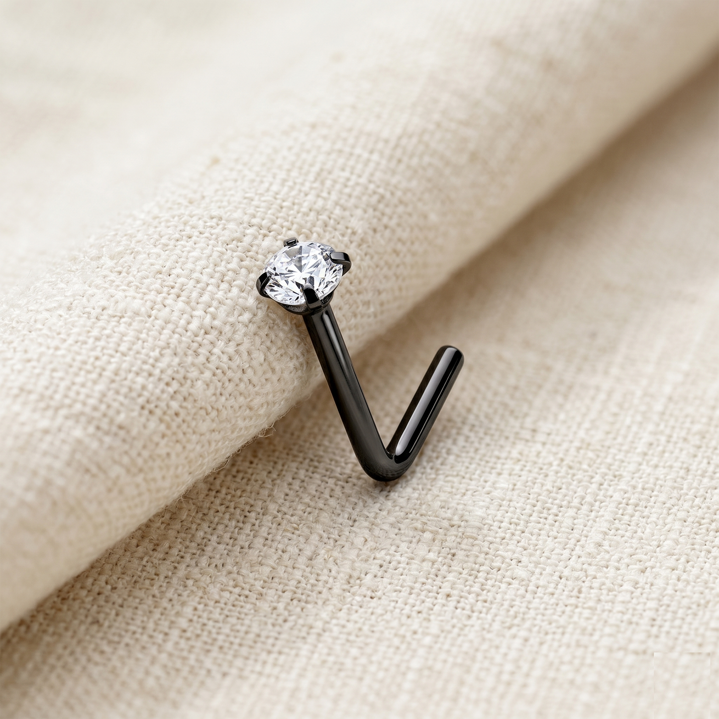 black Surgical steel 2mm CZ L-bend nose stud for nose piercing