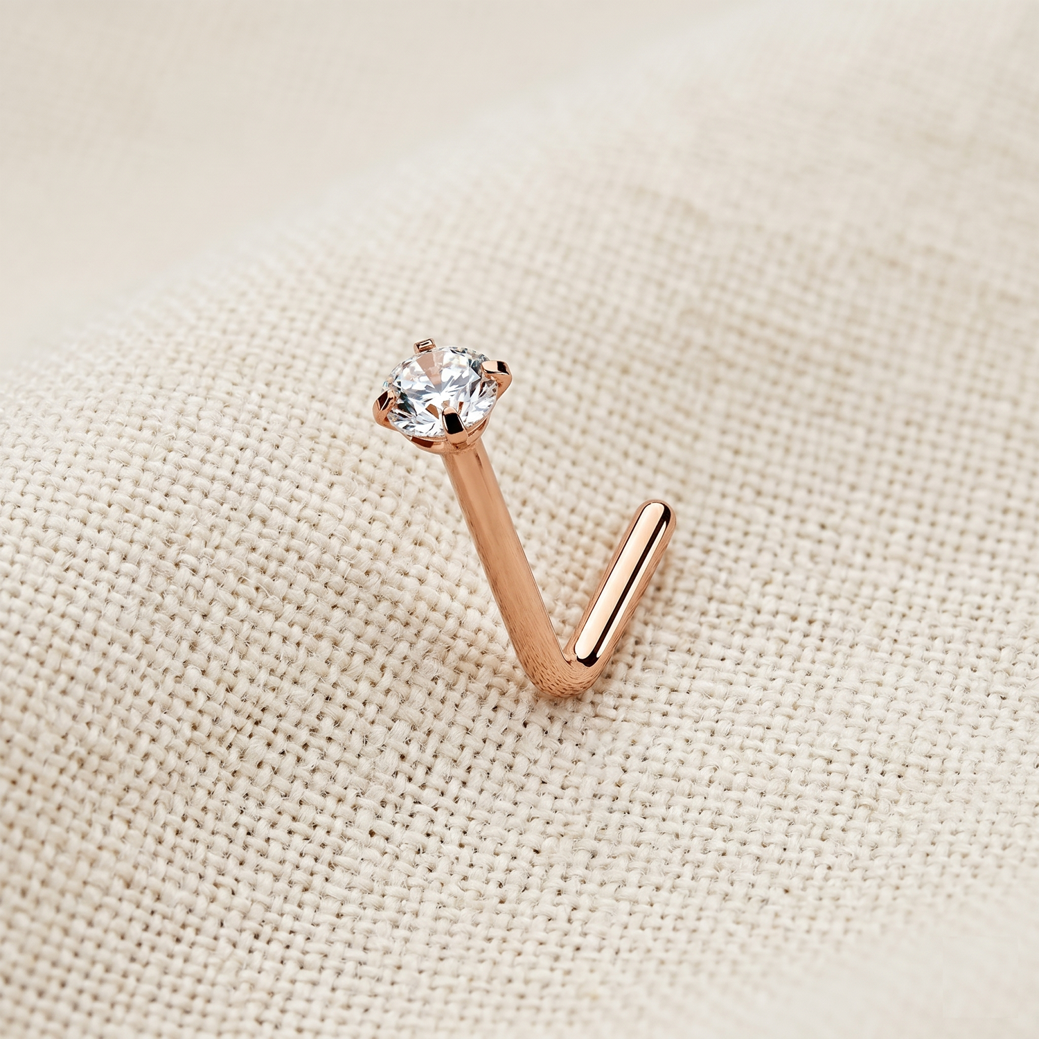 Surgical steel 2mm CZ L-bend nose stud for nose piercing rose gold

