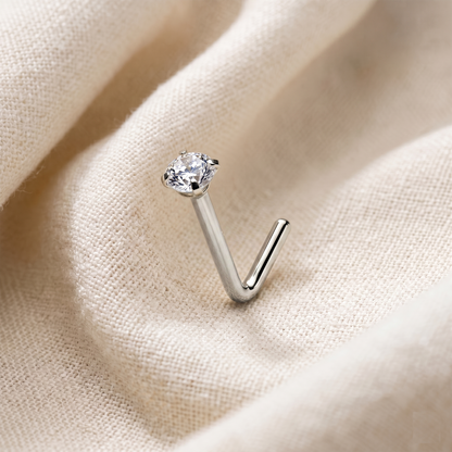 Surgical Steel 3mm CZ L-Bend Nose Stud 18G 20G