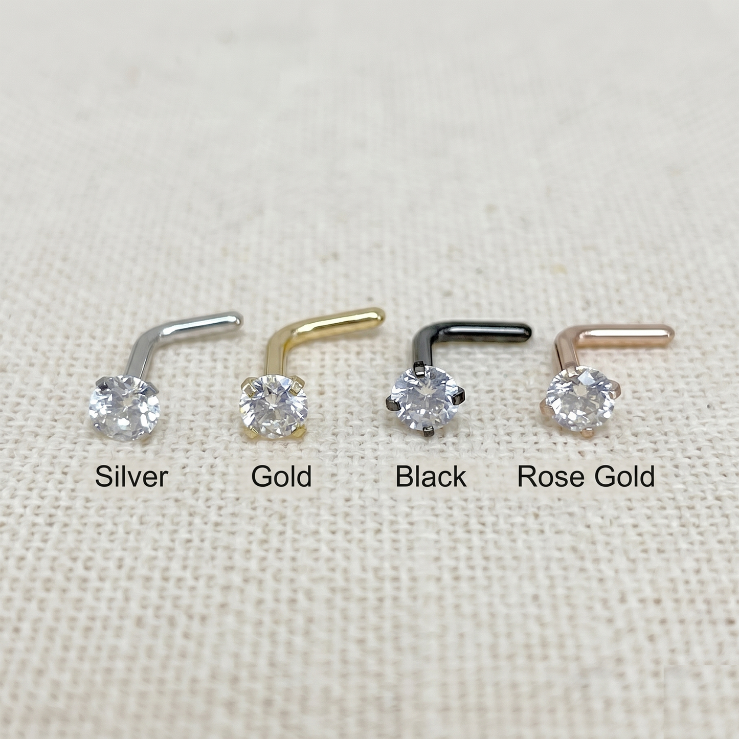 Surgical Steel 3mm CZ L-Bend Nose Stud 18G 20G