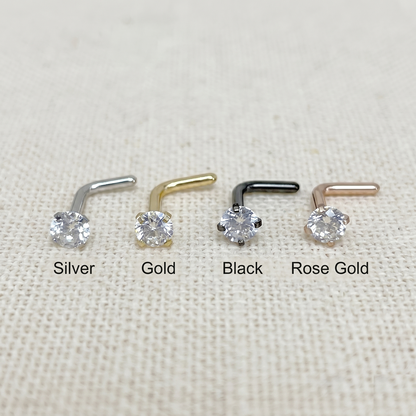 Surgical Steel 3mm CZ L-Bend Nose Stud 18G 20G