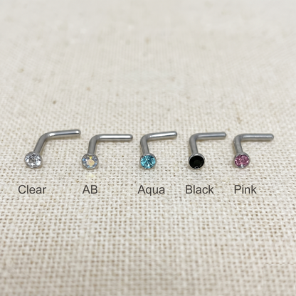 Surgical Steel 2.5mm CZ L-Bend Nose Stud 18G 20G