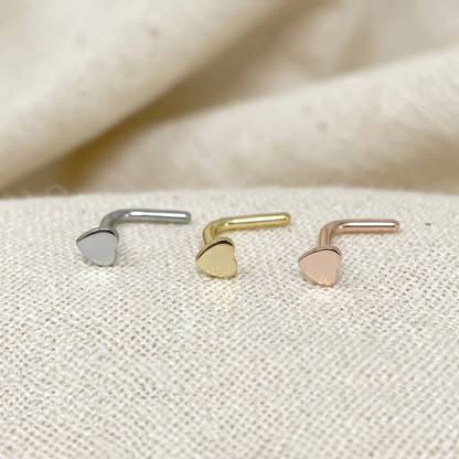 Surgical Steel Heart L-Bend Nose Stud 20G