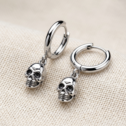 Surgical Steel Skull Dangle Hoop Earrings 20G