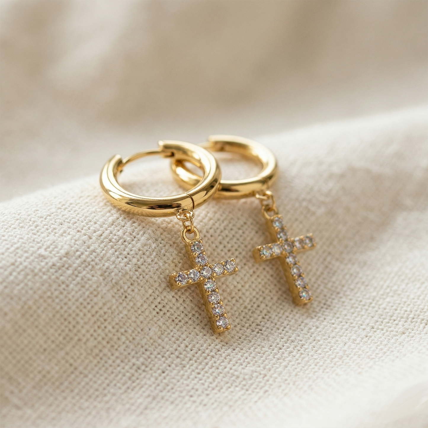 Surgical Steel CZ Cross Dangle Hoop Earrings 18G