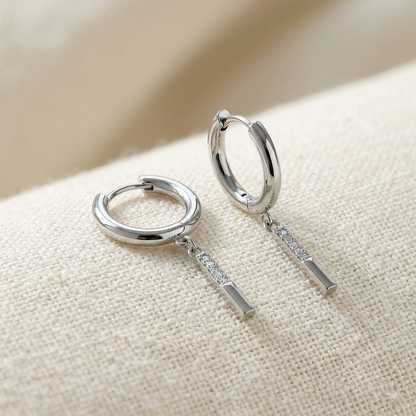Surgical Steel CZ Bar Dangle Hoop Earrings 18G