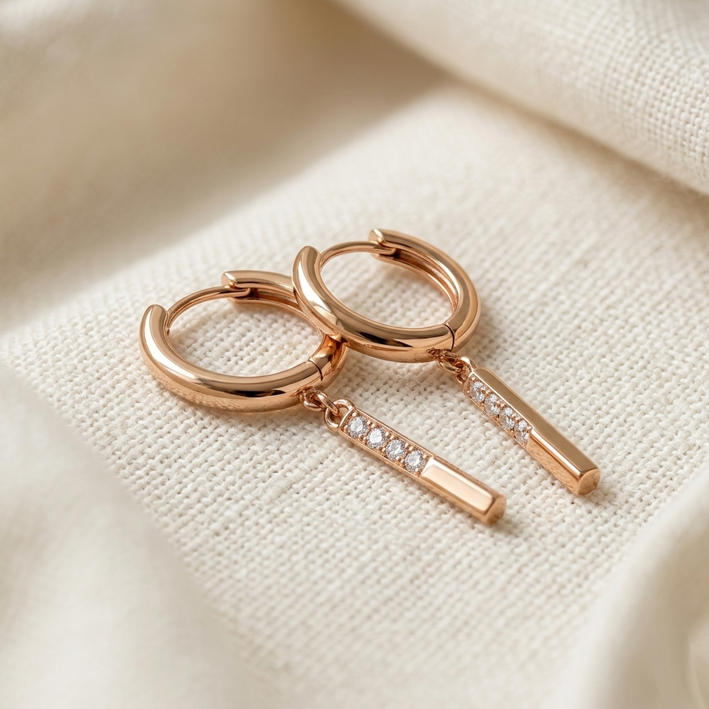 Surgical Steel CZ Bar Dangle Hoop Earrings 18G