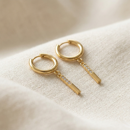 Surgical Steel CZ Bar Dangle Hoop Earrings 18G