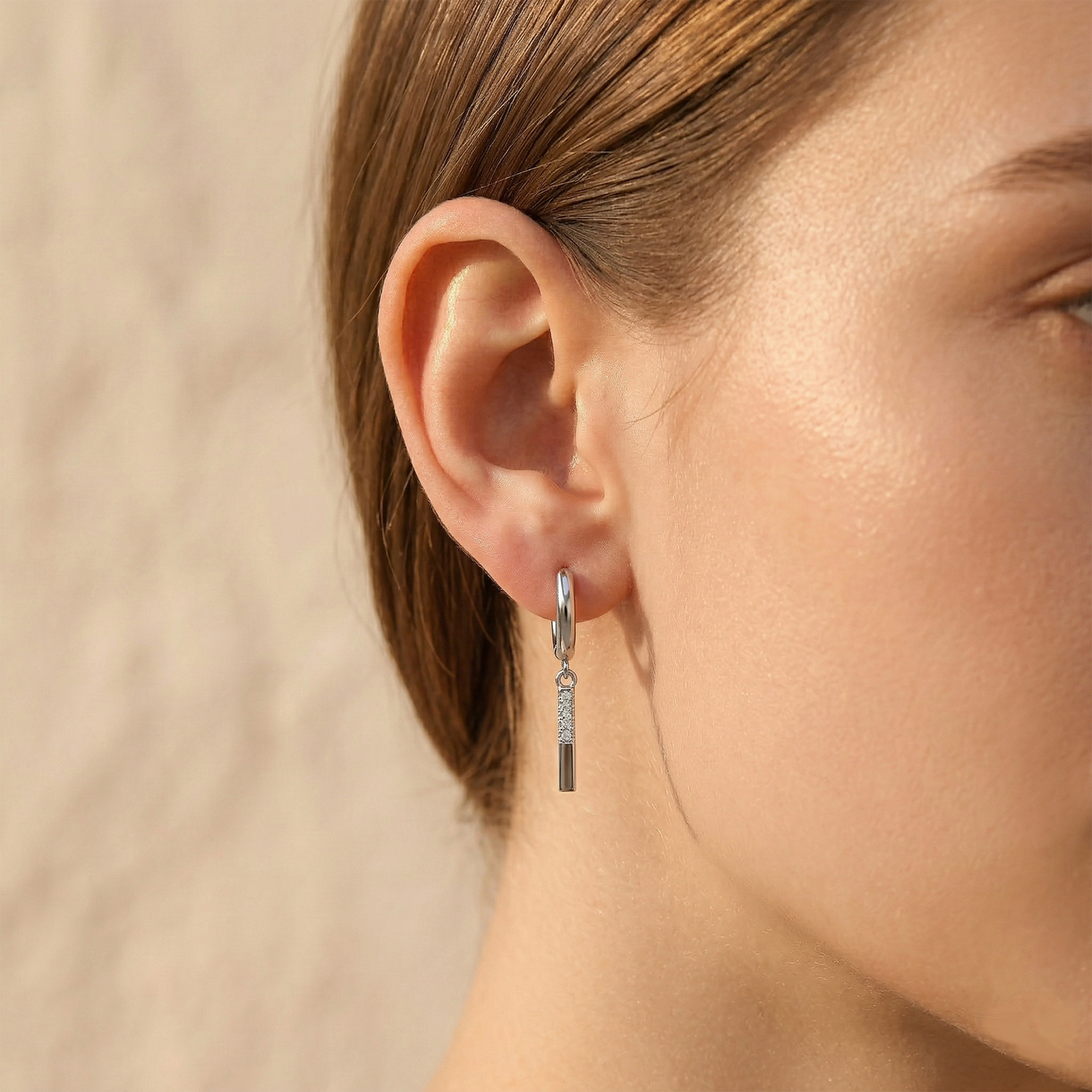 Surgical Steel CZ Bar Dangle Hoop Earrings 18G