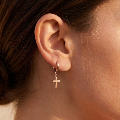 Surgical Steel Cross Dangle Hoop Earrings 18G