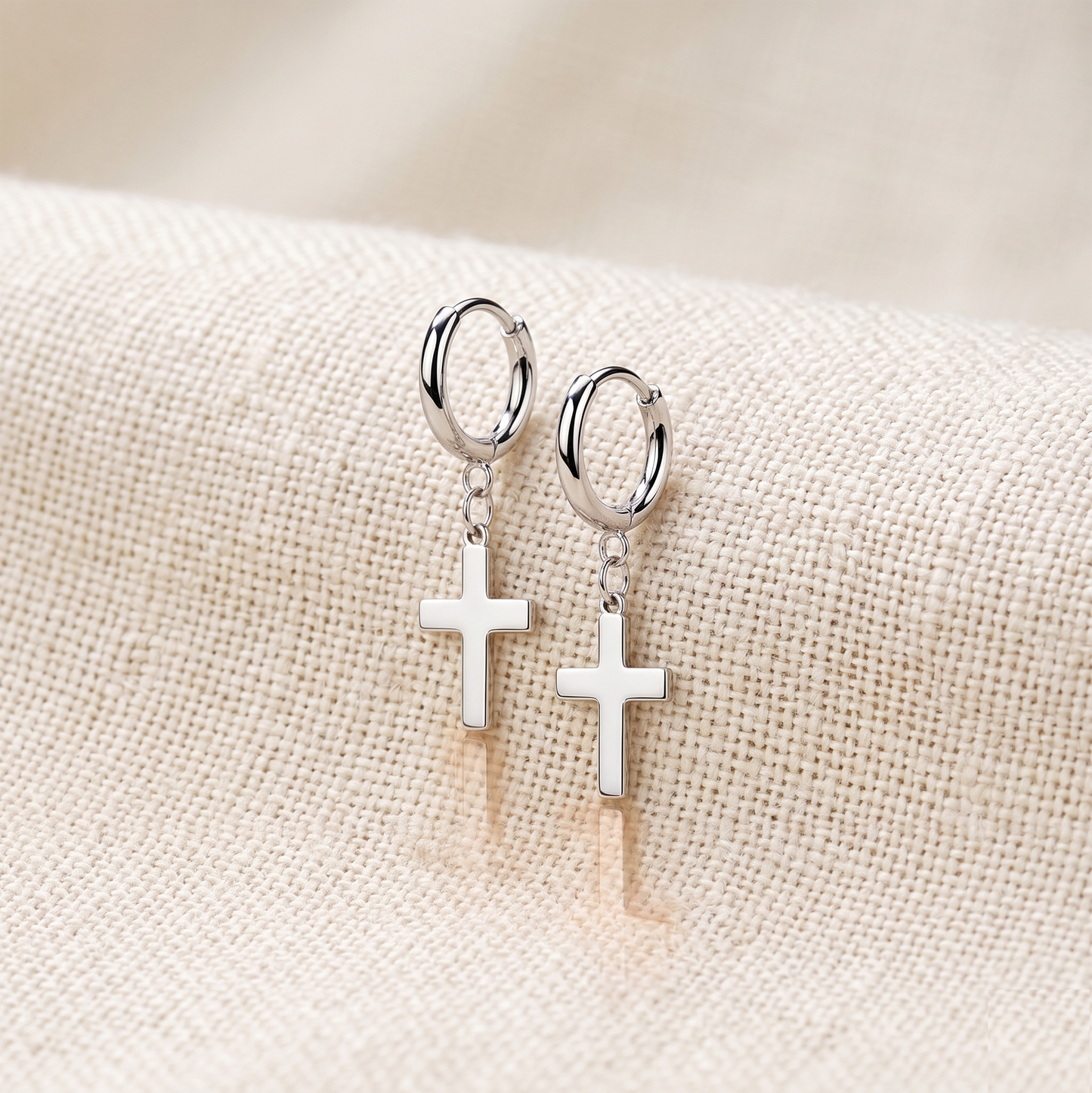 Surgical Steel Cross Dangle Hoop Earrings 18G