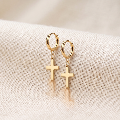 Surgical Steel Cross Dangle Hoop Earrings 18G