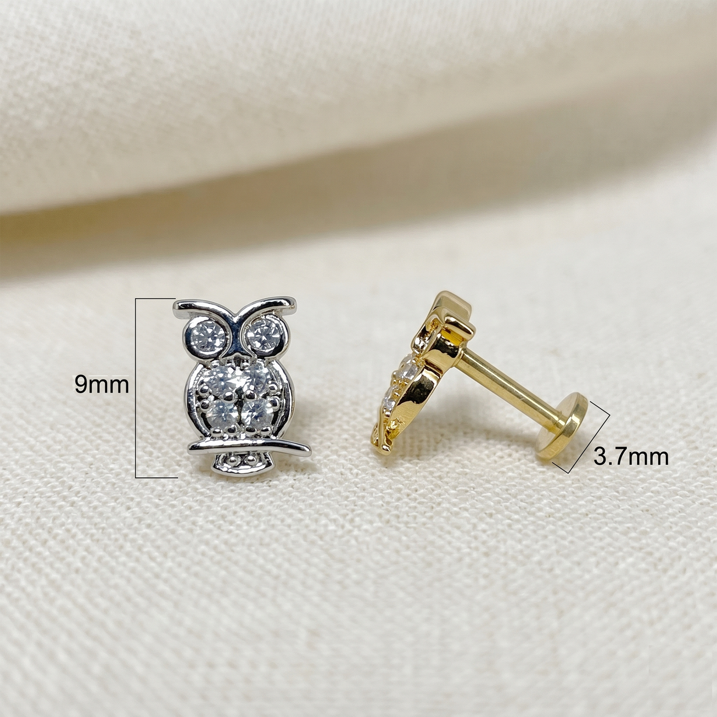 Surgical Steel CZ Owl Threaded Labret Stud 16G