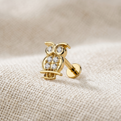 Surgical Steel CZ Owl Threaded Labret Stud 16G
