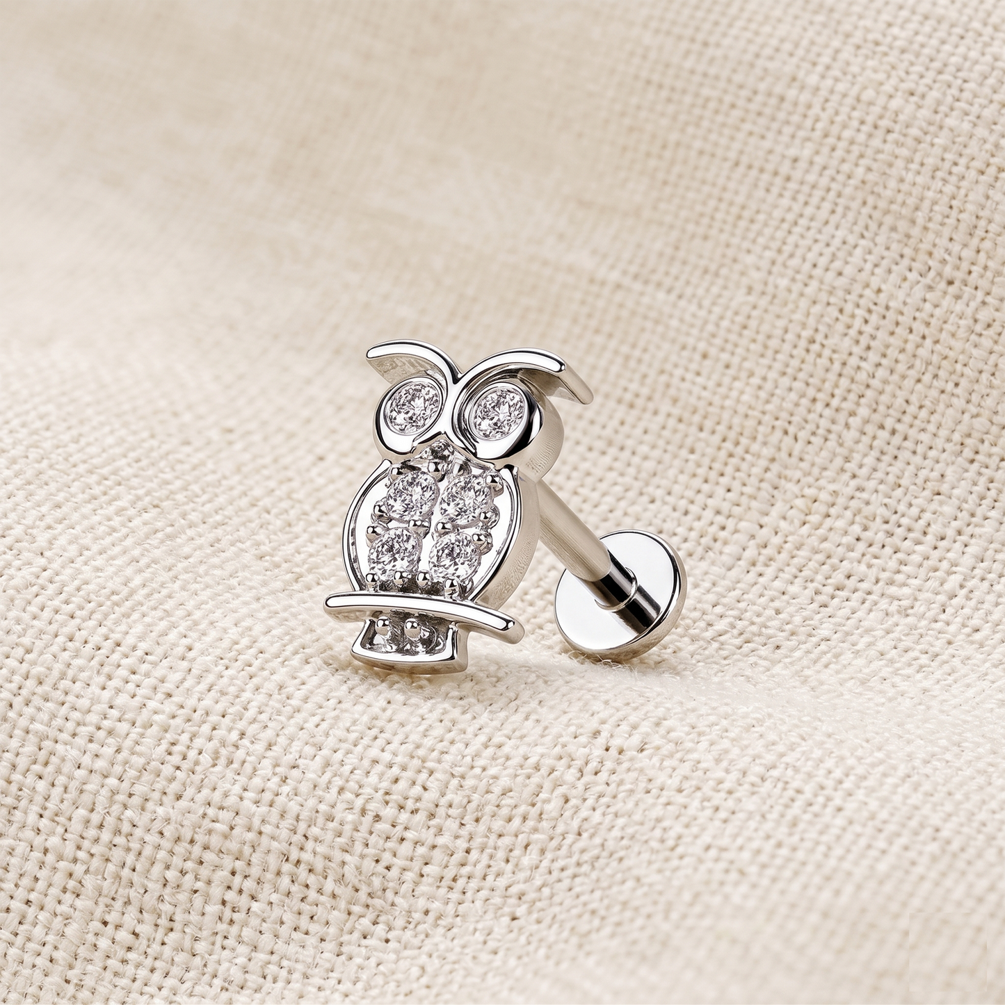 Surgical Steel CZ Owl Threaded Labret Stud 16G